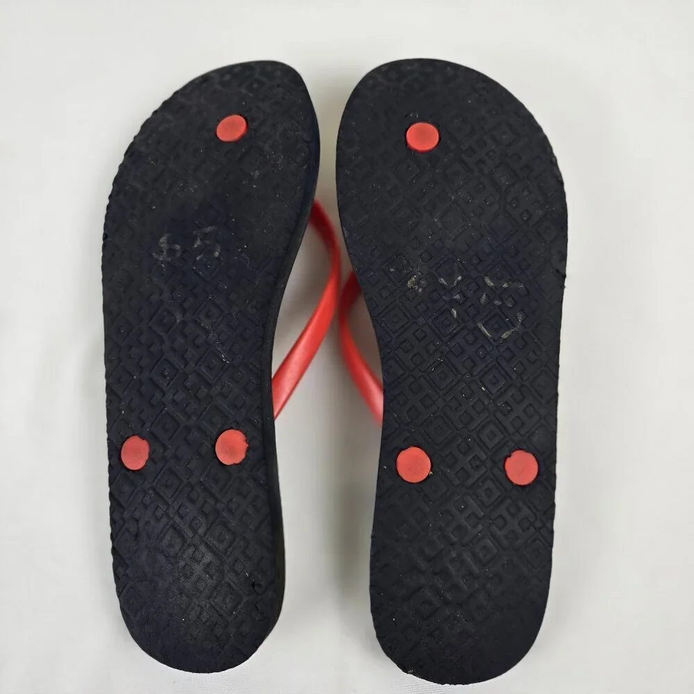 Tory Burch Size 8.5 Red Thong Flip Flop Sandals Floral Footbed Rubber